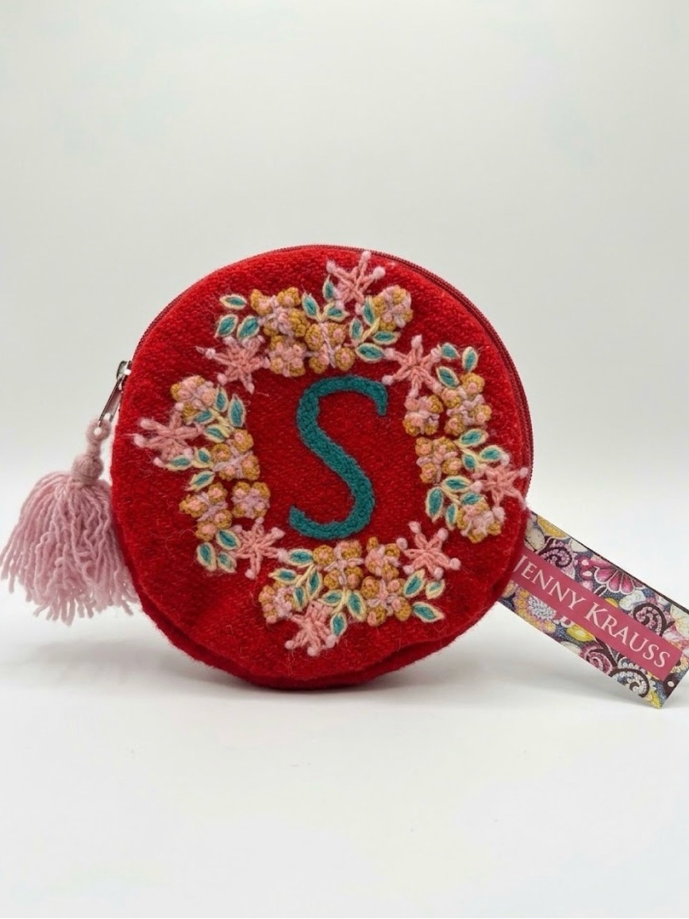 Anthropologie Jenny Krauss Hand-Embroidered Initial โSโ Wool Pouch